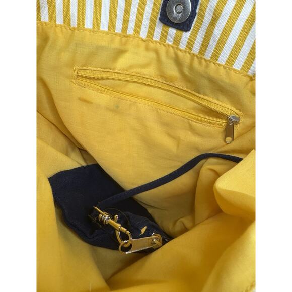 Yellow Navy Blue Stripe Small Canvas Tote Bag With Coin Purse Y2K 2000s - Picture 5 of 6